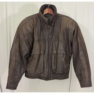 VTG Saxony Bomber Leather Jacket Mens 42 Two Tone Brown Biker Moto 90s Rare